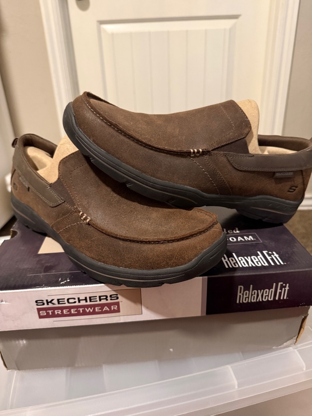 New! Skechers Men's Brown Suede Slip-On Driving Loafers